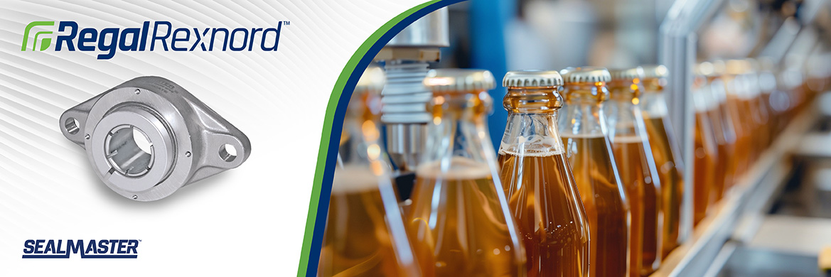 PN-GOLD-FnB-Banner_Sealmaster Regal Rexnord logo_beer bottles on assembly line