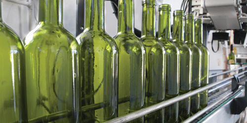 glass bottles on a conveyor