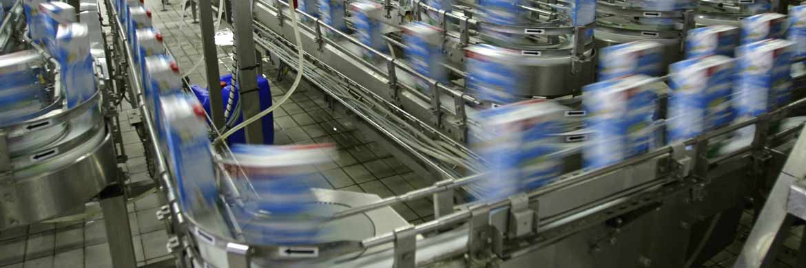 Photo of bottles on conveyor line.