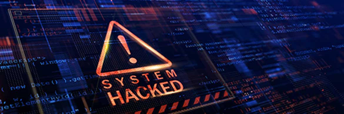Graphic with warning symbol and system hacked text.