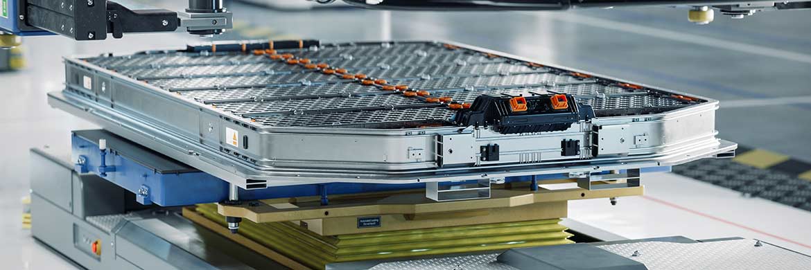 Electric Vehicle battery on production line.