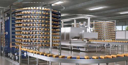 bakery spiral conveyor belt with bread