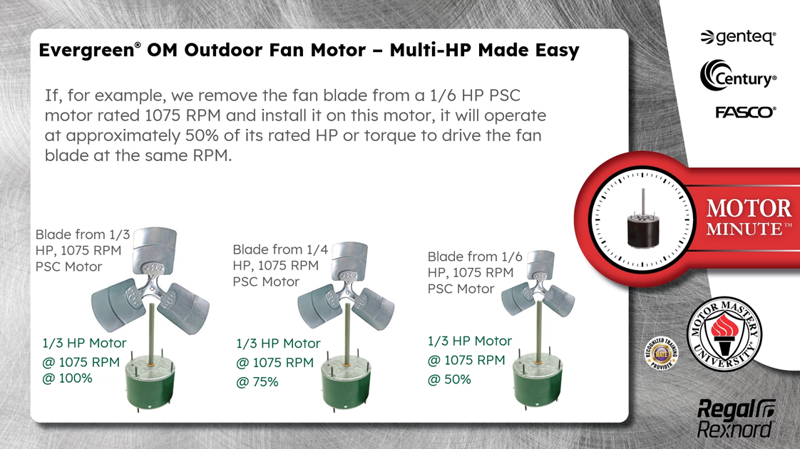 Genteq® Evergreen® OM Outdoor Fan Motor - Multi-HP Made Easy