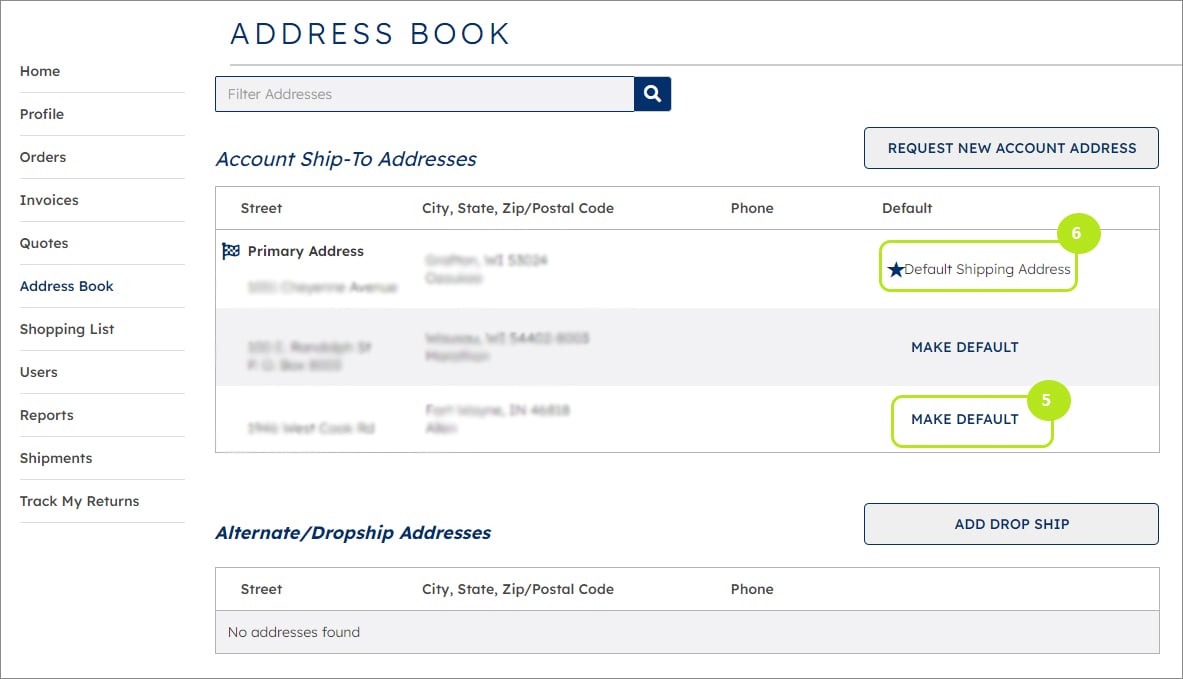 Default shipping address