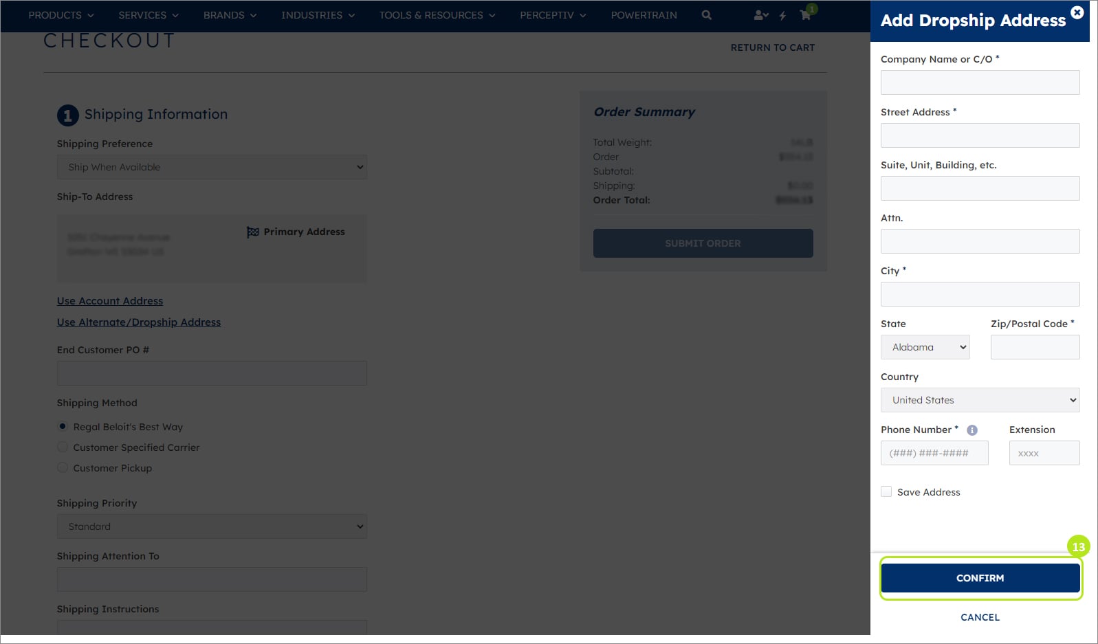 Confirm new dropship address