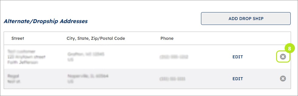 Delete dropship address