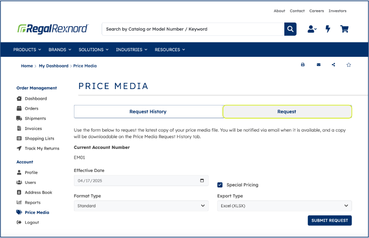 Request price files screenshot