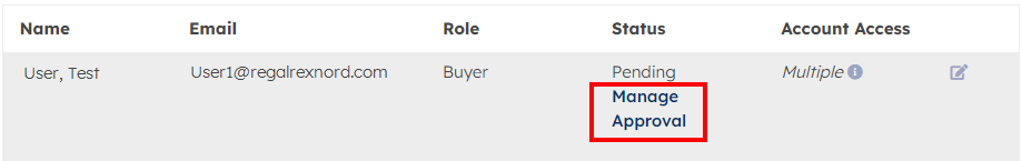 User Management Manage Approval