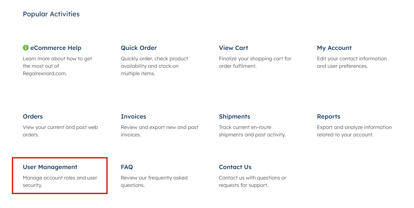 User Management Selection