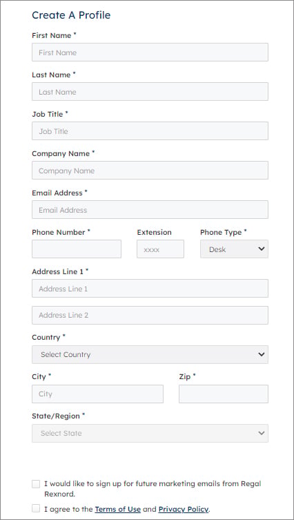 Regal New Account Registration Form